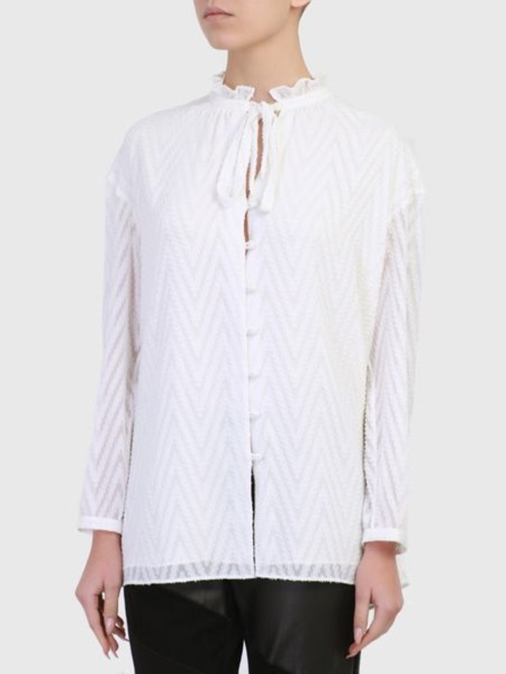 St. John Frost Chevron Fil Coupe V-Neck Blouse Polyester Silk Lined Size L